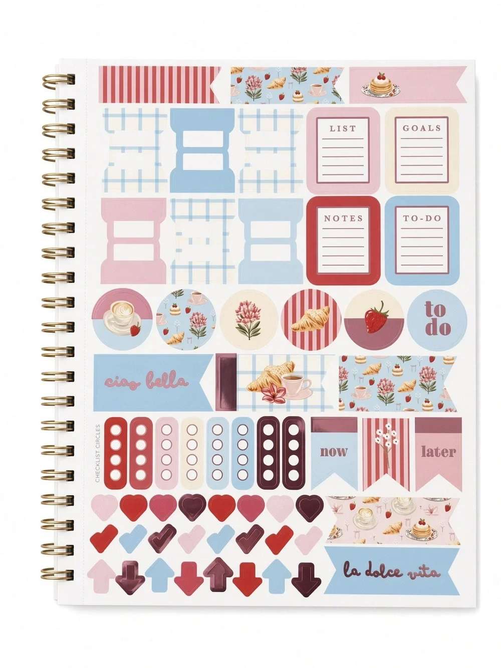James Burke 5 Subject Spiral Notebook Pink Coffee Pastry Stickers NEW